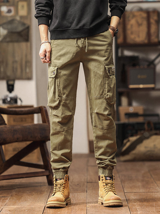 Pantalon de jogging cargo fuselé pour homme, style vintage, poches multiples et boutons