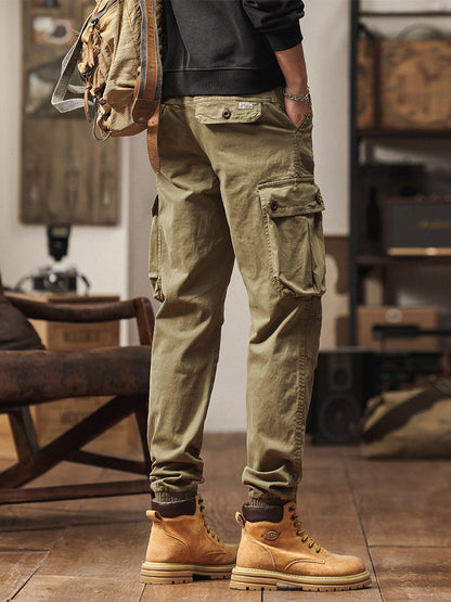 Pantaloni cargo jogger da uomo in stile vintage con tasche multiple e bottoni