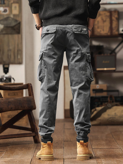 Pantaloni cargo jogger da uomo in stile vintage con tasche multiple e bottoni