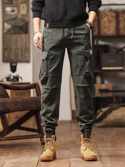 Pantaloni cargo jogger da uomo in stile vintage con tasche multiple e bottoni