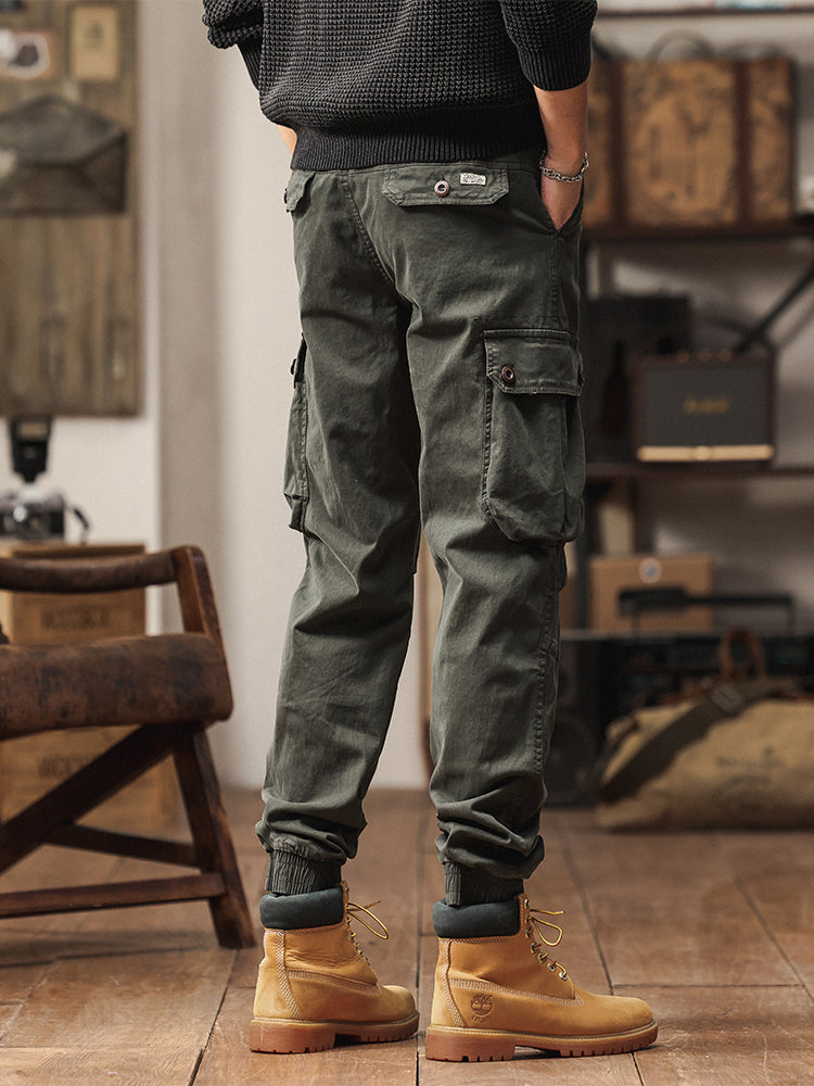 Pantaloni cargo jogger da uomo in stile vintage con tasche multiple e bottoni