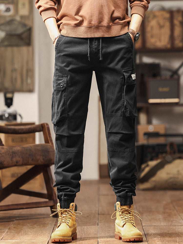 Pantaloni cargo jogger da uomo in stile vintage con tasche multiple e bottoni
