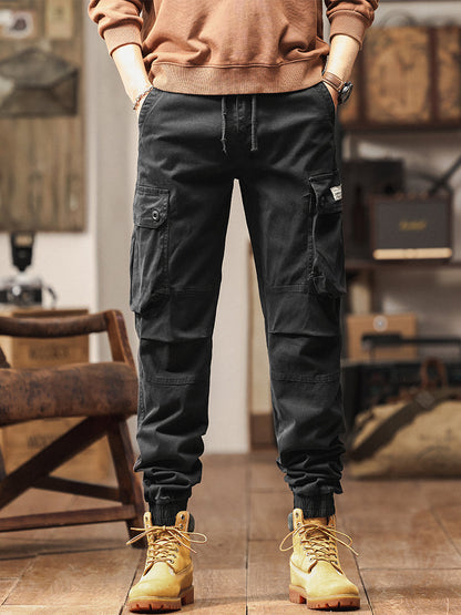 Pantaloni cargo jogger da uomo in stile vintage con tasche multiple e bottoni