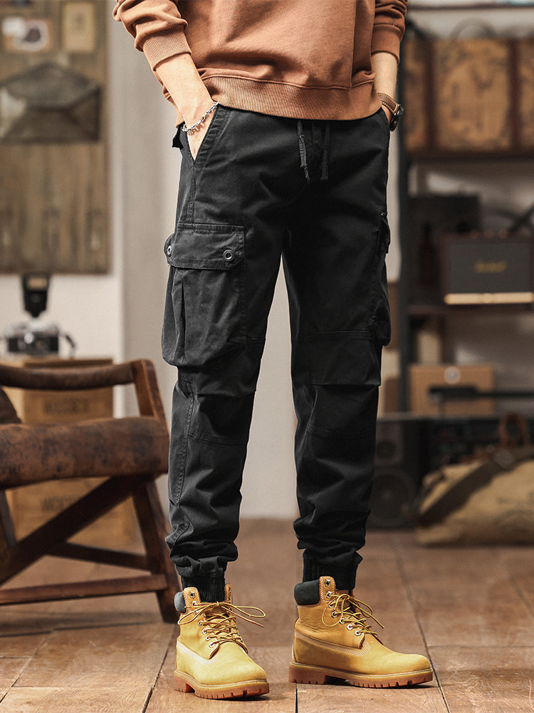 Pantaloni cargo jogger da uomo in stile vintage con tasche multiple e bottoni