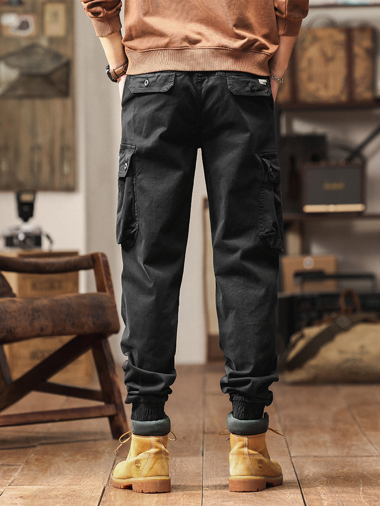 Pantaloni cargo jogger da uomo in stile vintage con tasche multiple e bottoni