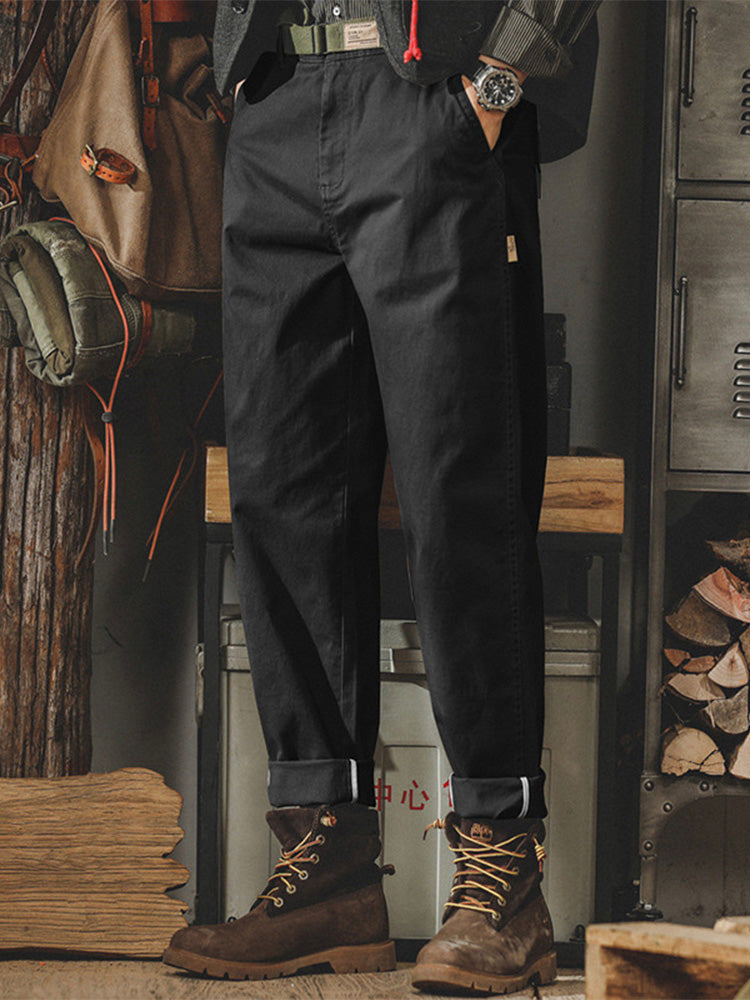 Pantalones chinos de corte cónico lavados de inspiración vintage para hombre