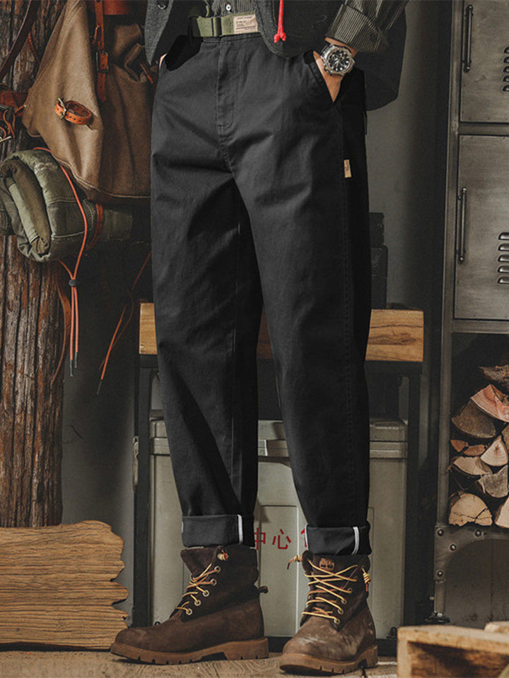 Pantalones chinos de corte cónico lavados de inspiración vintage para hombre