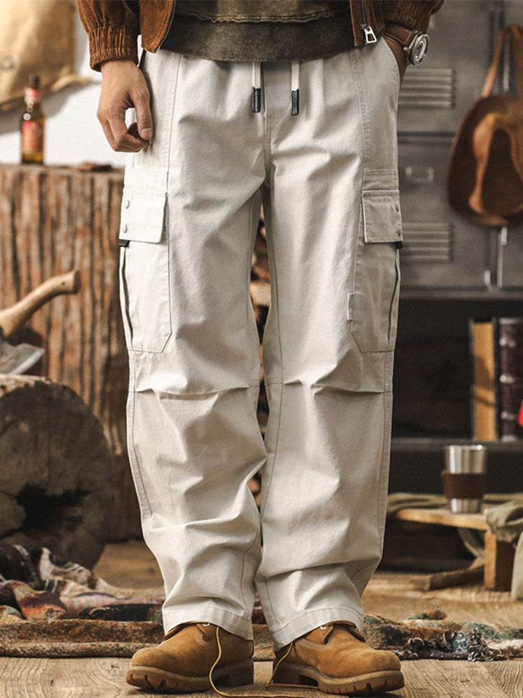 Vintage-Cargohose für Herren mit mehreren Taschen, geradem Bein und Baumwoll-Design
