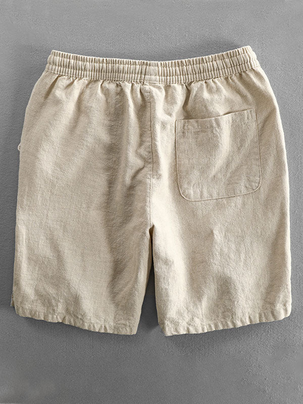 Pantalones cortos casuales de ramio y algodón con cordón para hombre