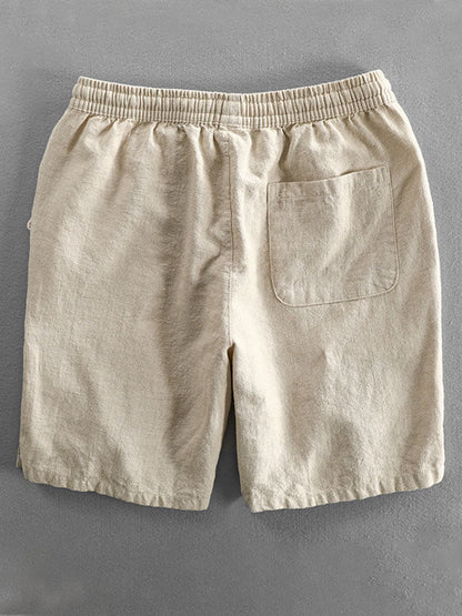 Pantalones cortos casuales de ramio y algodón con cordón para hombre