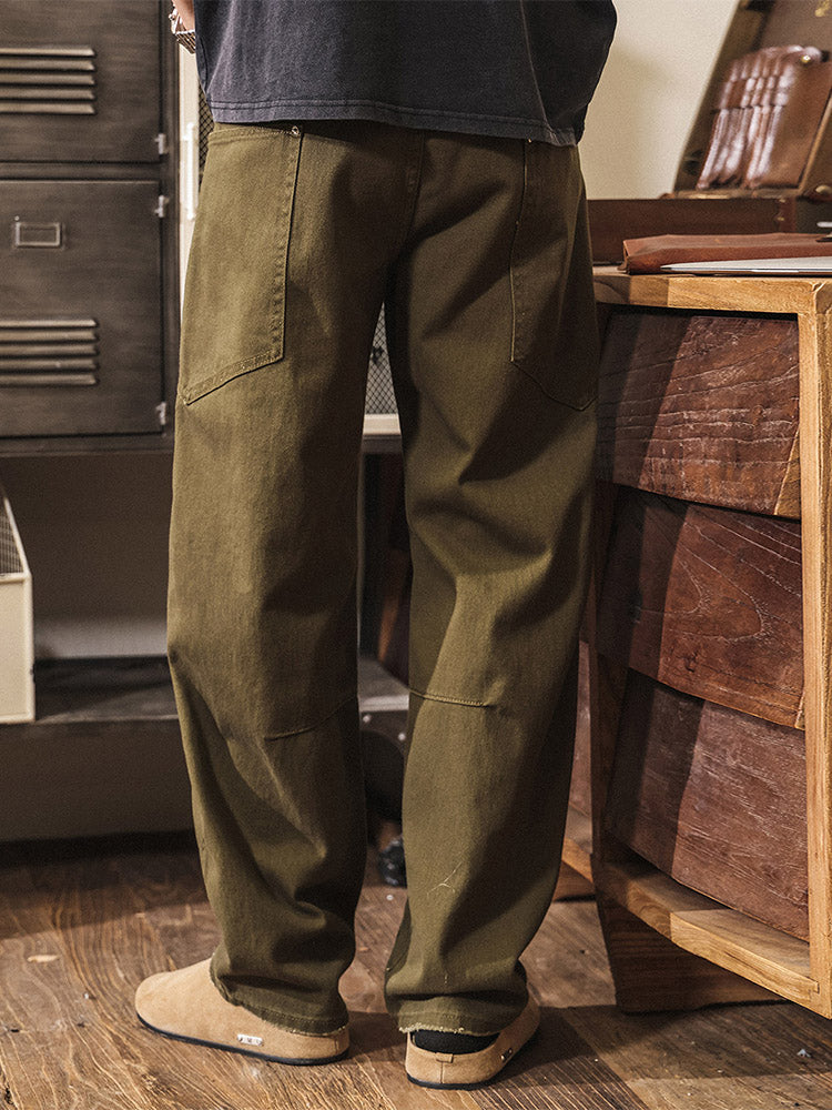 Pantalones de hombre de corte ancho (wide-leg) en algodón, estilo workwear retro