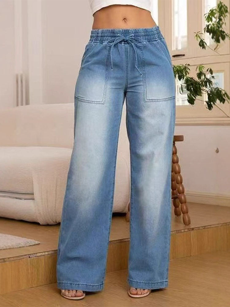 Damen Weit‑Bein‑Jeans mit Kordelbund