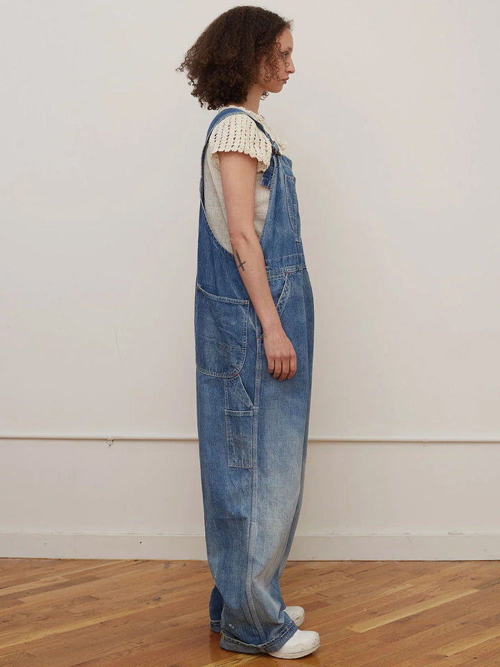 Peto vaquero oversize de pierna ancha con efecto lavado vintage