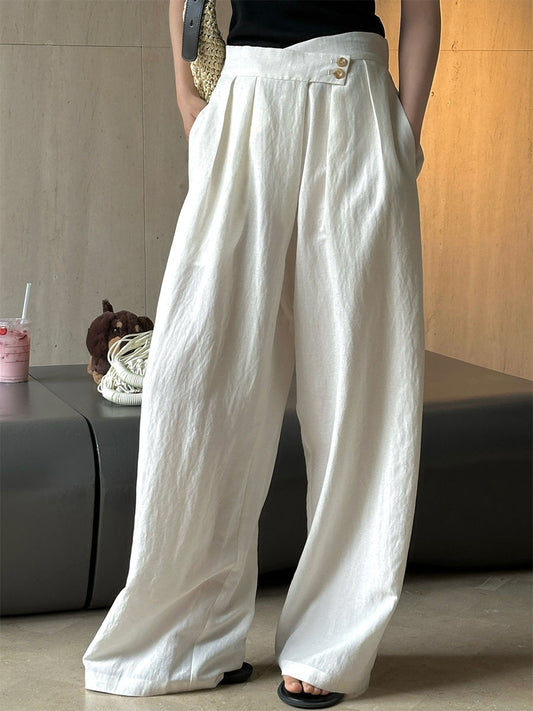 Lockere Hose mit weitem Bein und diagonaler Knopfleiste aus Tencel-Leinen