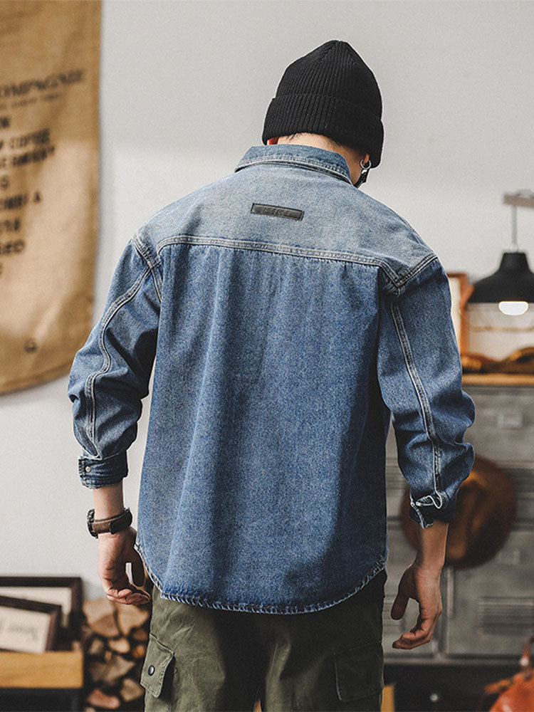 Herren Denim‑Hemdjacke mit Kontrasttaschen