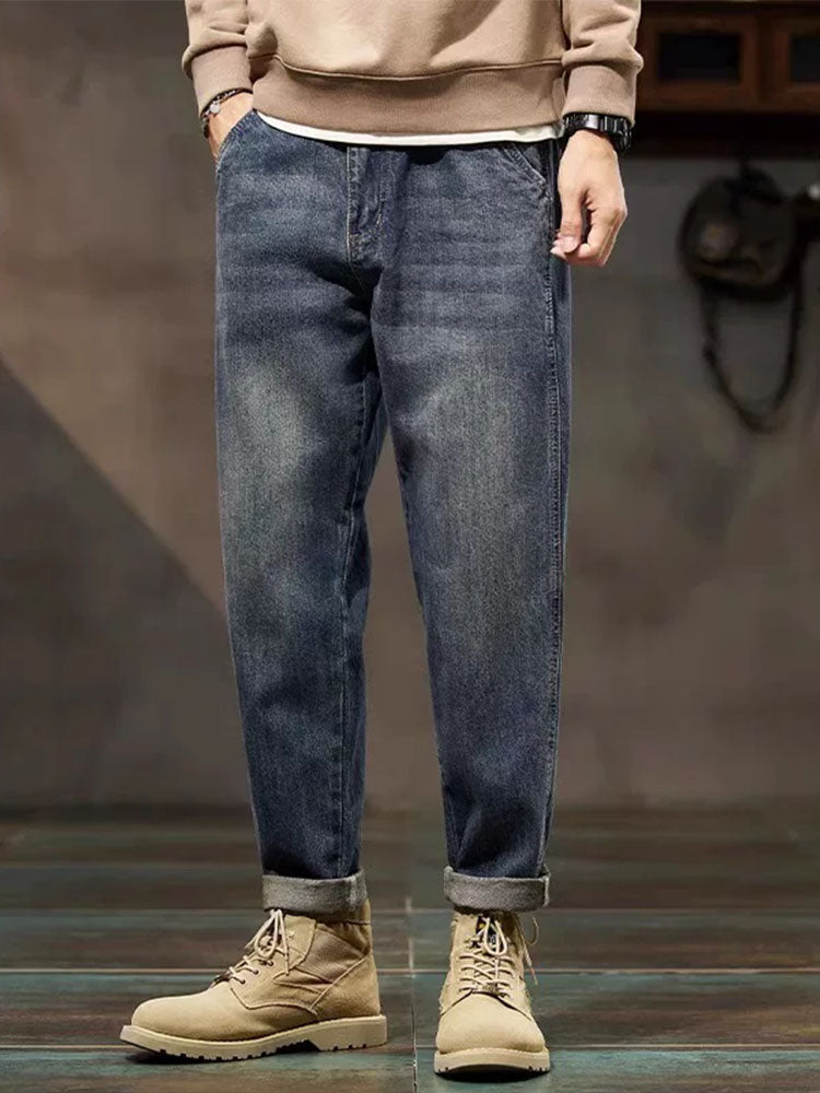 Pantalones vaqueros vintage de manga larga para hombre con corte relajado