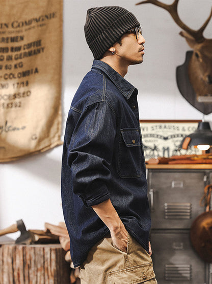 Herren Denim Langarm‑Hemdjacke aus 100% Baumwolle