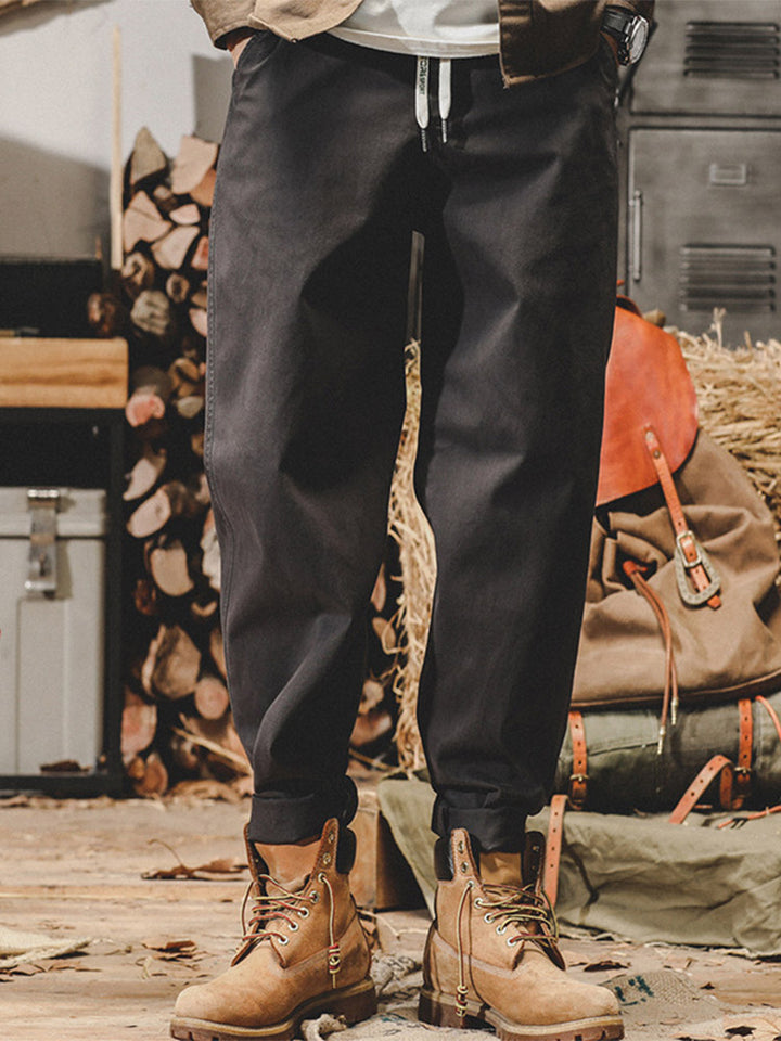 Pantalon décontracté pour homme en 98 % coton et 2 % élasthanne, avec taille à cordon de serrage