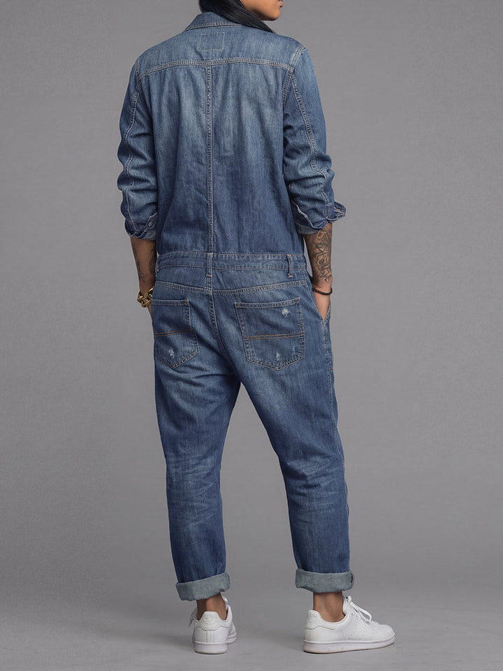 Tuta intera da donna in denim dalla vestibilità comoda