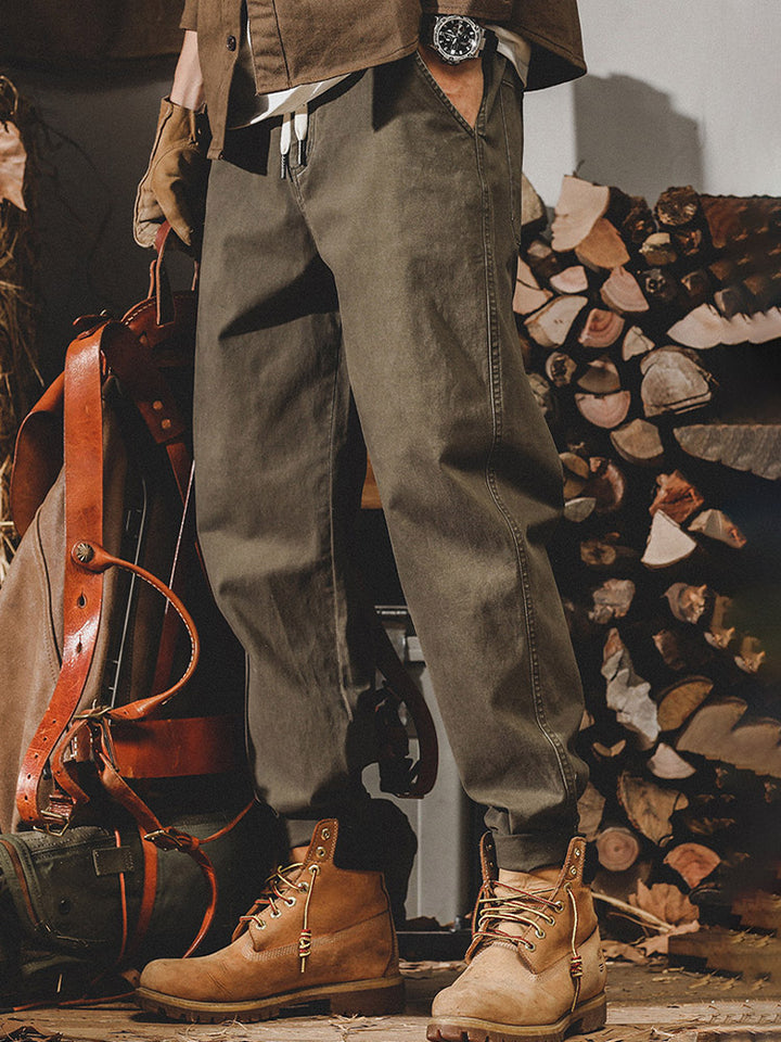 Pantalon décontracté pour homme en 98 % coton et 2 % élasthanne, avec taille à cordon de serrage