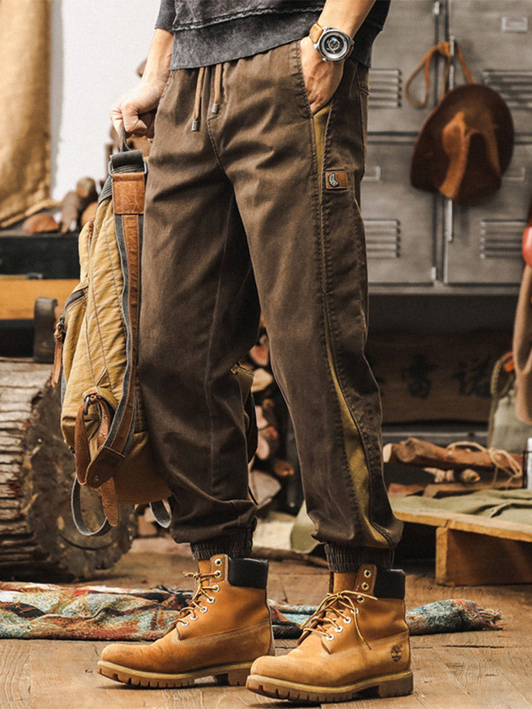 Pantalones de chándal para hombre con bandas laterales y acabado vintage