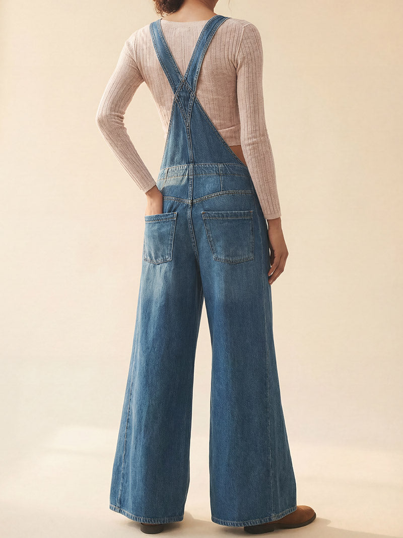 Salopette en jean à jambes larges pour femme