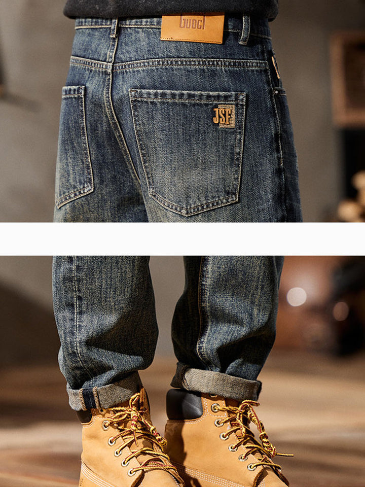 Pantalones vaqueros de hombre estilo retro con corte abullonado y múltiples bolsillos