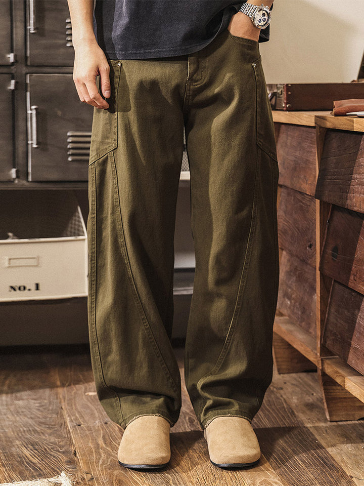 Pantalones de hombre de corte ancho (wide-leg) en algodón, estilo workwear retro