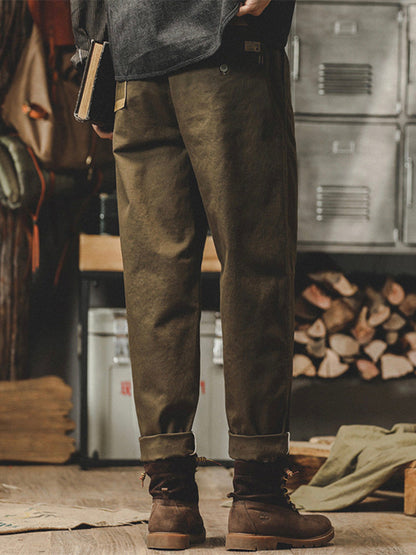 Pantalones chinos de corte cónico lavados de inspiración vintage para hombre
