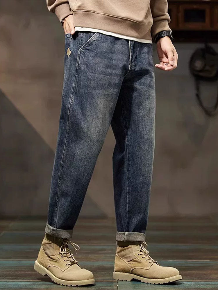 Pantalones vaqueros vintage de manga larga para hombre con corte relajado