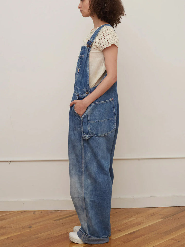 Peto vaquero oversize de pierna ancha con efecto lavado vintage