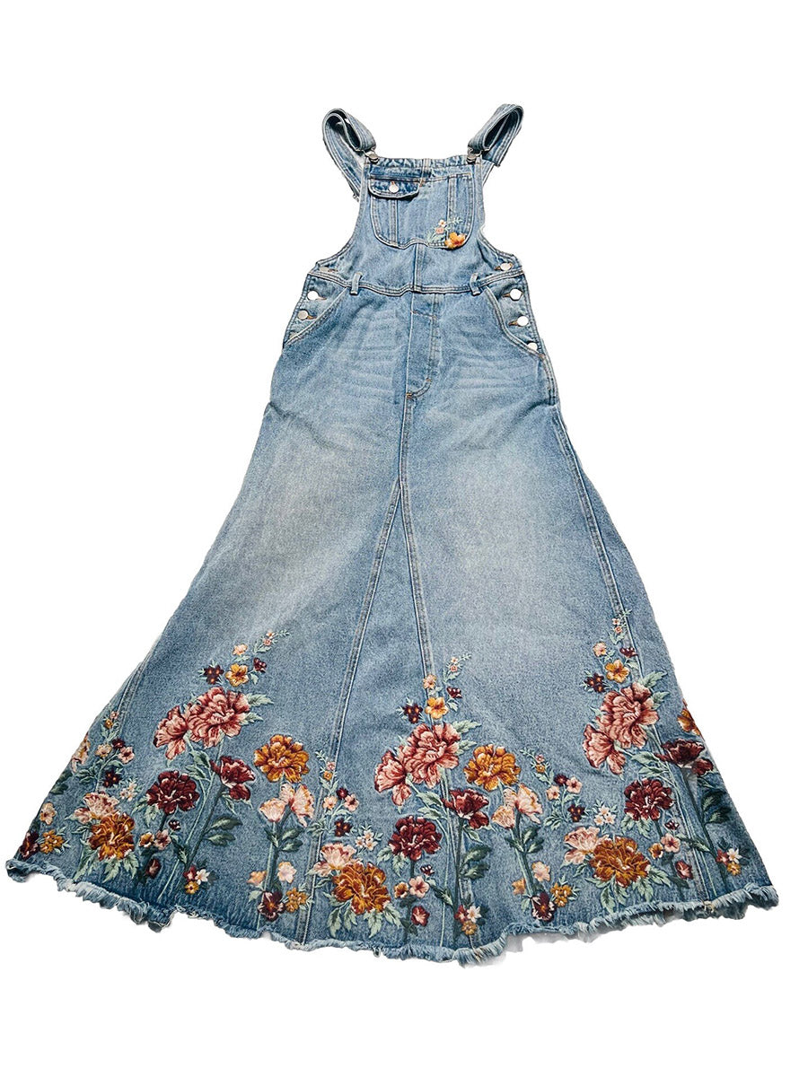 Robe salopette brodée de fleurs