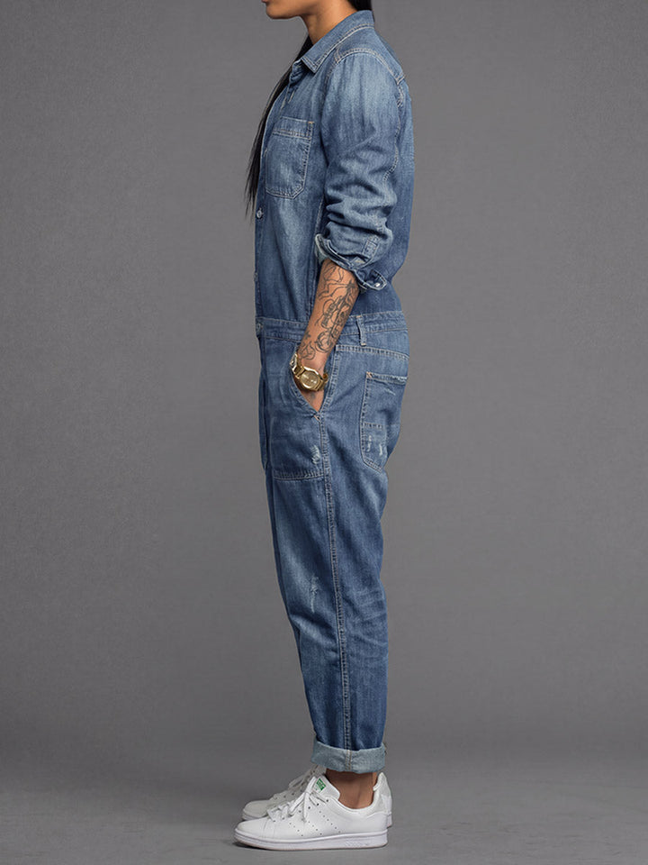 Tuta intera da donna in denim dalla vestibilità comoda