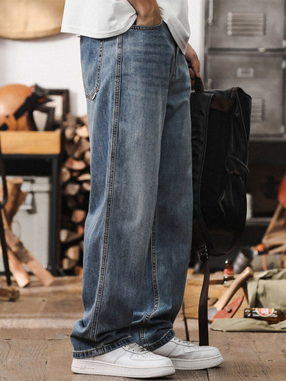 Herren Wide‑Leg Jeans‑Freizeithose im Retro‑Stil