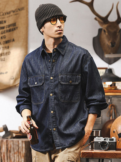 Herren Denim Langarm‑Hemdjacke aus 100% Baumwolle