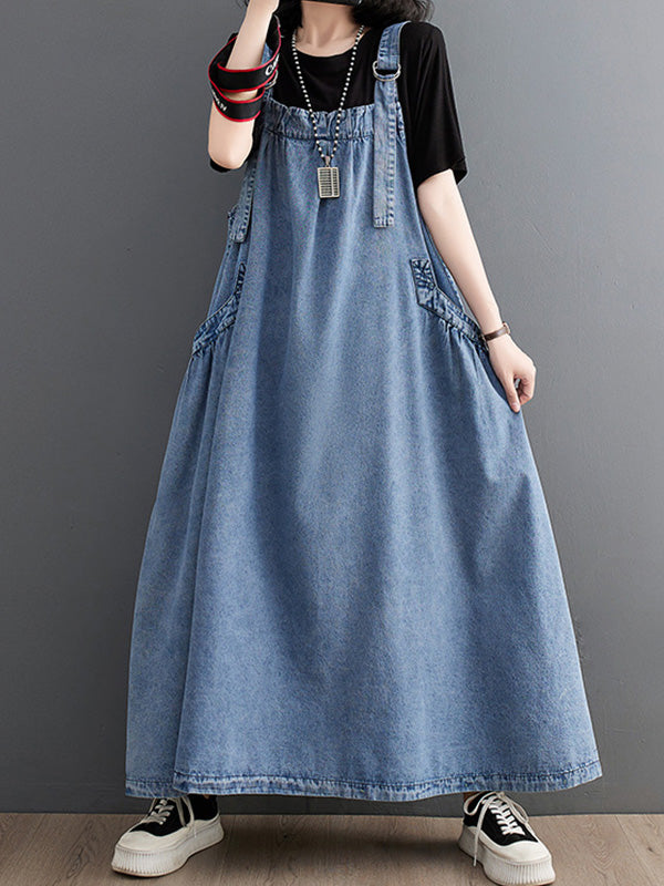 Vestido peto vaquero holgado para mujer