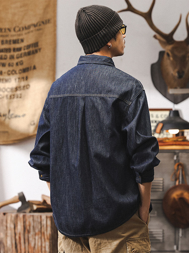 Herren Denim Langarm‑Hemdjacke aus 100% Baumwolle