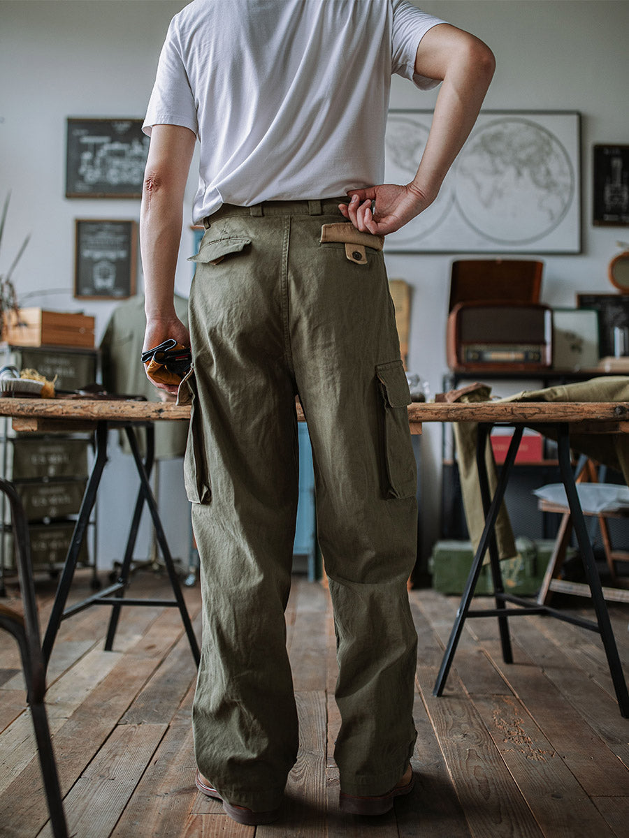Pantalones de sarga con diseño de espiga M-47 del ejército francés, réplica