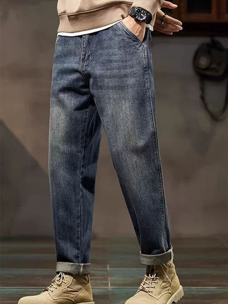 Pantalones vaqueros vintage de manga larga para hombre con corte relajado