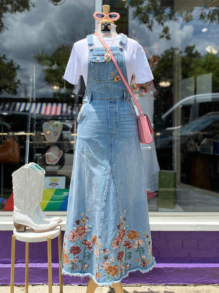 Robe salopette brodée de fleurs