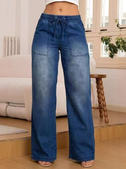 Damen Weit‑Bein‑Jeans mit Kordelbund