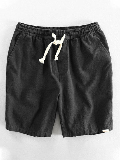 Pantalones cortos casuales de ramio y algodón con cordón para hombre