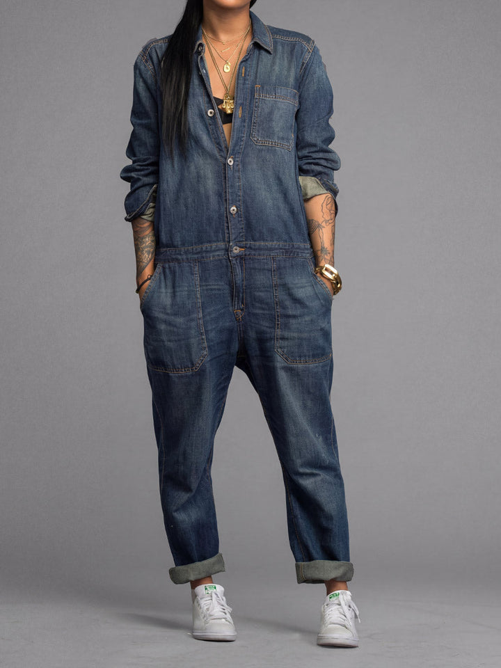 Tuta intera da donna in denim dalla vestibilità comoda