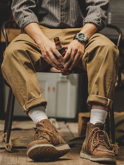 Pantalones chinos de corte cónico lavados de inspiración vintage para hombre