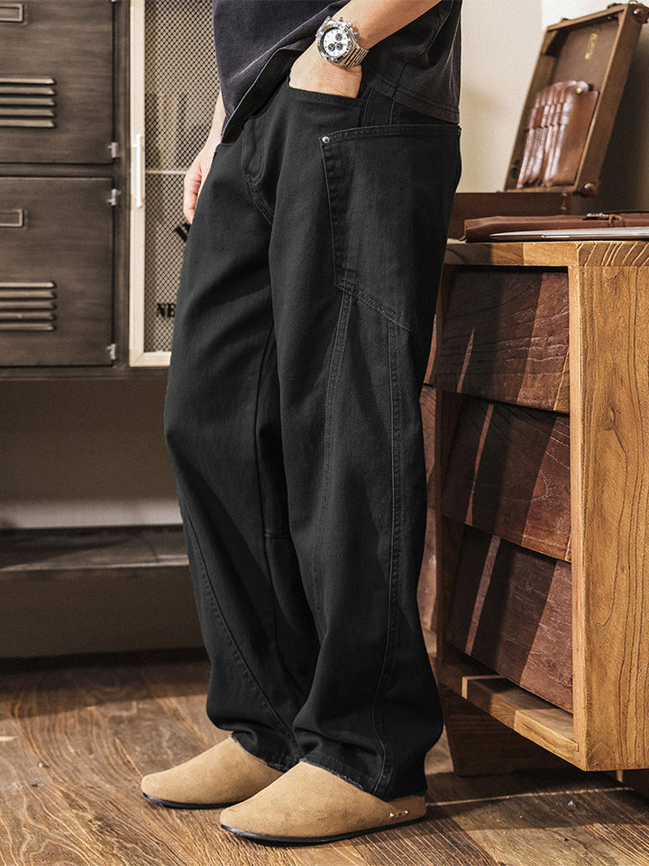Pantalones de hombre de corte ancho (wide-leg) en algodón, estilo workwear retro