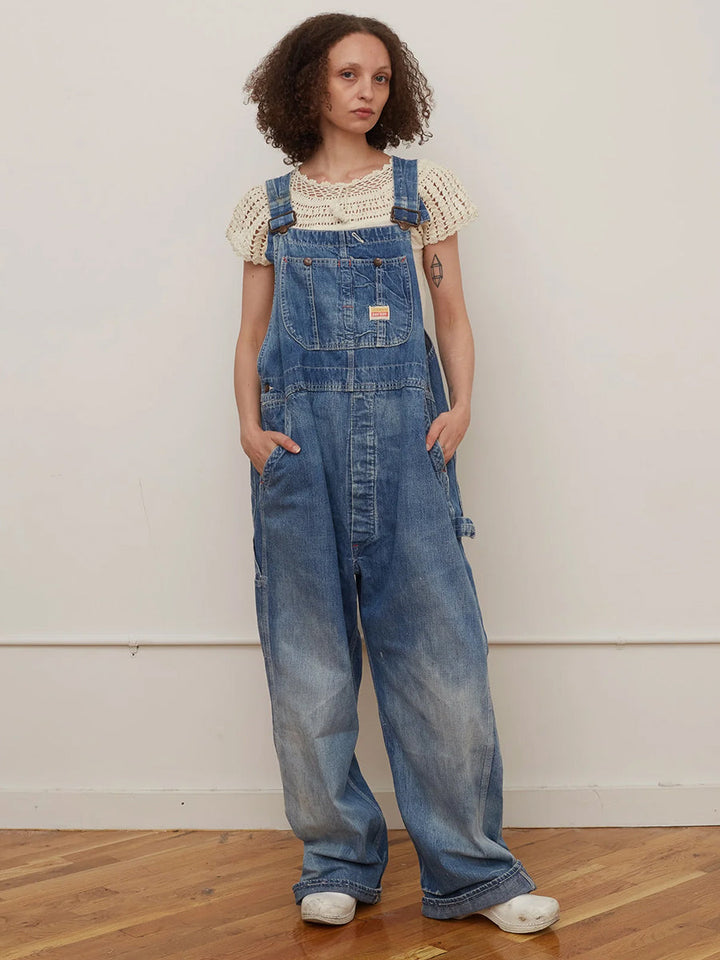 Peto vaquero oversize de pierna ancha con efecto lavado vintage