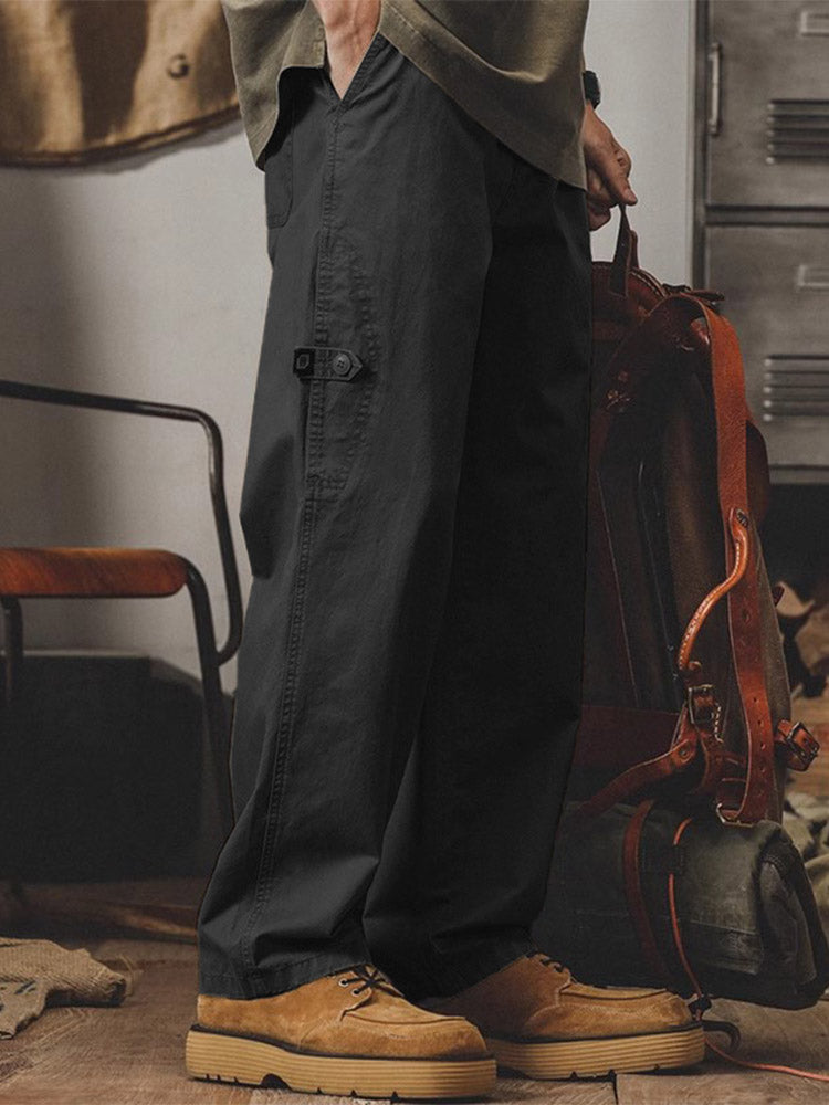 Men’s Wide-Leg Cargo Trousers with Side Button Details