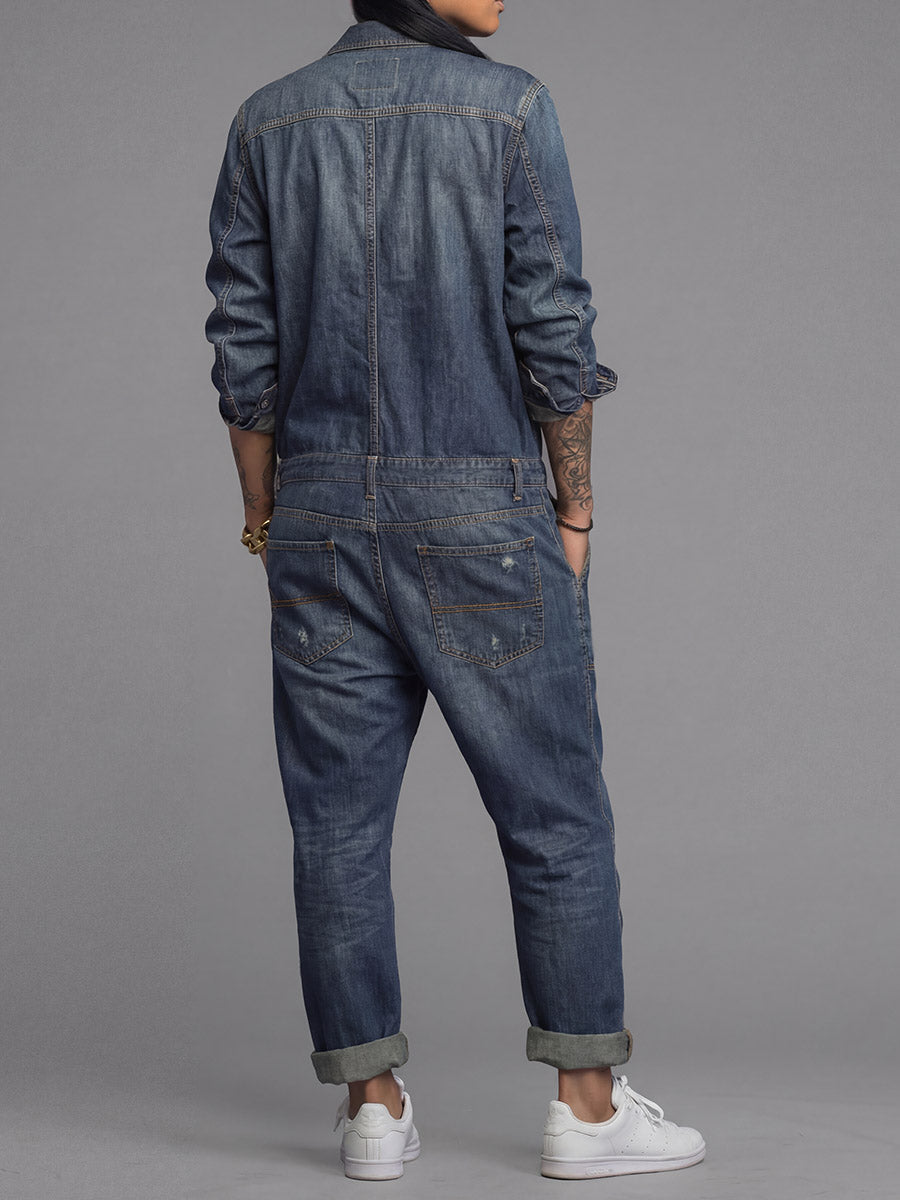 Tuta intera da donna in denim dalla vestibilità comoda