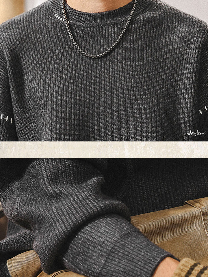 Maglione in maglia da uomo a girocollo, vestibilità ampia con dettagli a cuciture a contrasto