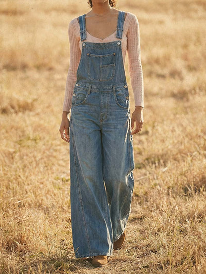 Salopette da donna in denim a gamba larga